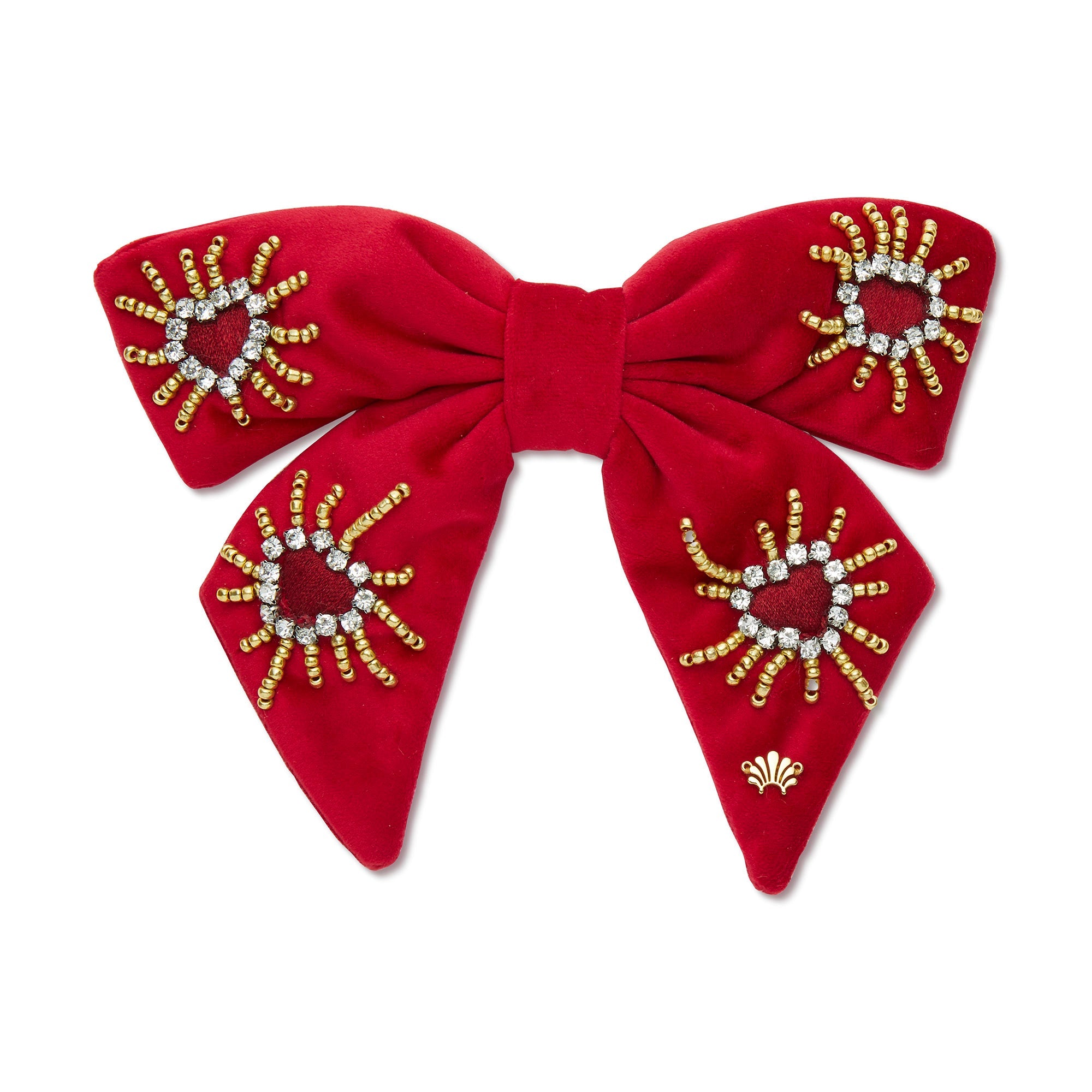 Lele Sadoughi Barrettes LIPSTICK RED LIBBY CRYSTAL HEARTBURST BOW BARRETTE