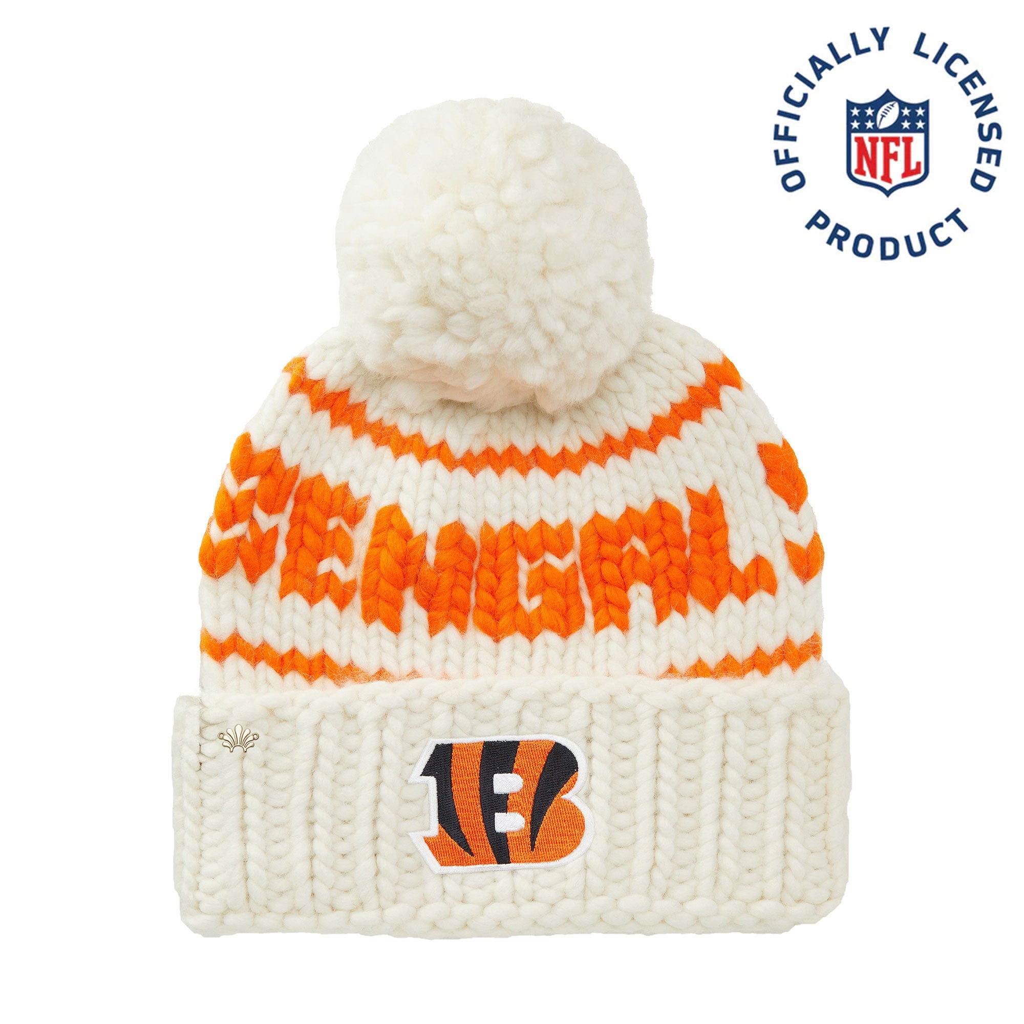 Lele Sadoughi COLD WEATHER CINCINNATI BENGALS LELE X NFL WHITE BEANIE YARN POM