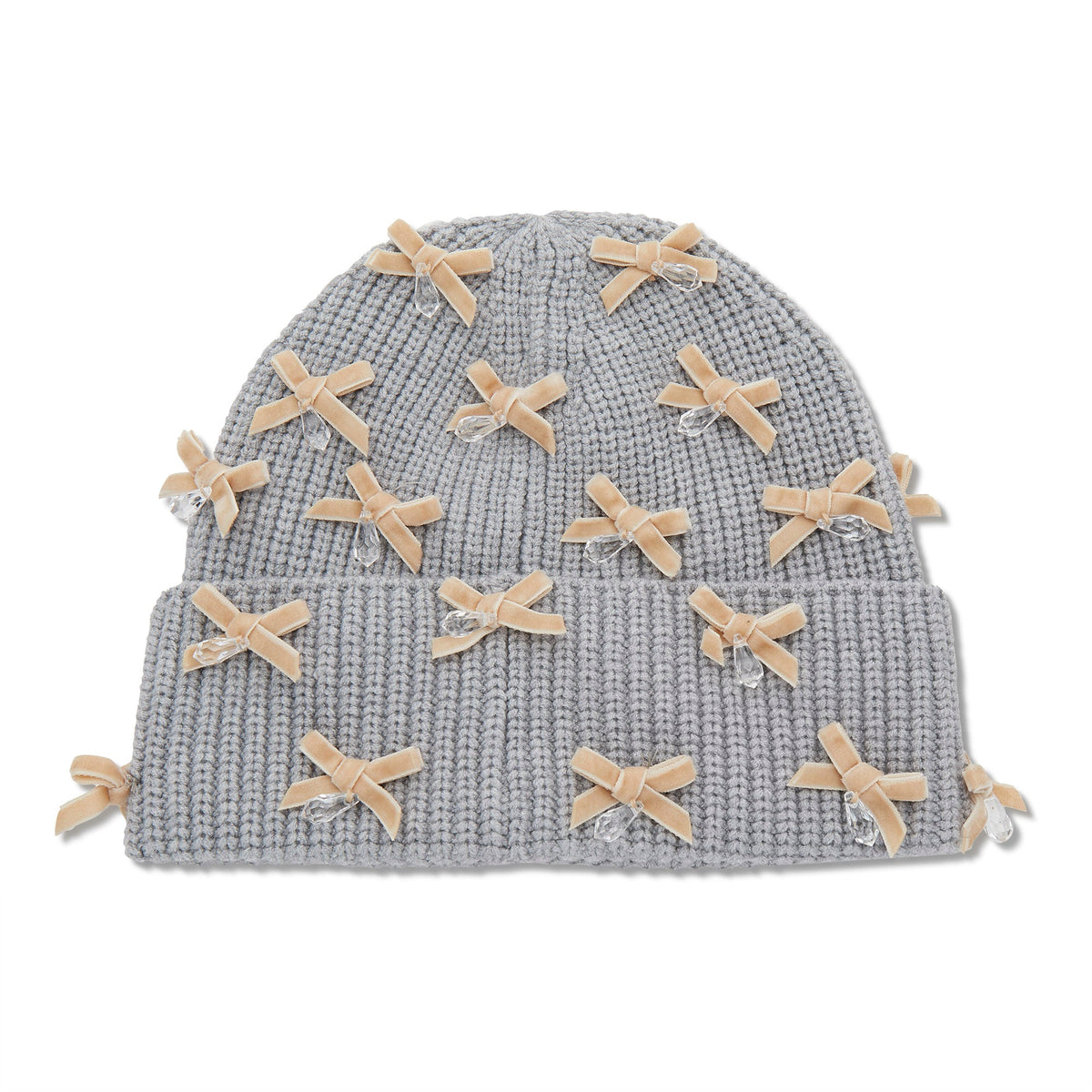 Lele Sadoughi COLD WEATHER DOVE GREY BOW EMBELLISHED BEANIE