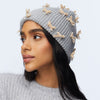 Lele Sadoughi COLD WEATHER DOVE GREY BOW EMBELLISHED BEANIE