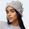 Lele Sadoughi COLD WEATHER DOVE GREY BOW EMBELLISHED BEANIE