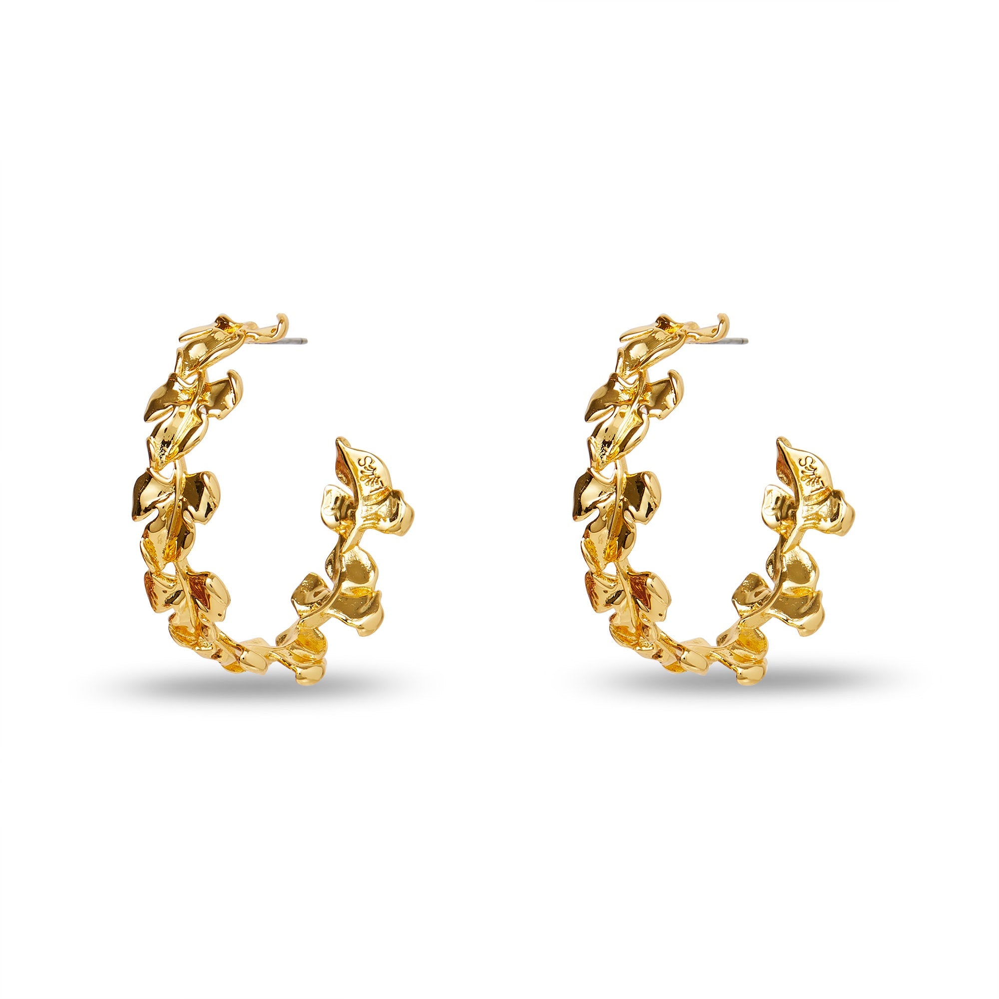 Lele Sadoughi EARRINGS GOLD WOODLAND LEAF HOOP EARRINGS