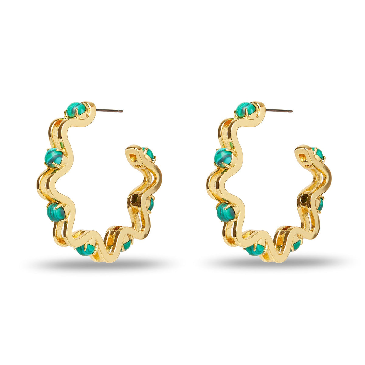 Lele Sadoughi EARRINGS MALACHITE CATERPILLAR HOOP EARRINGS