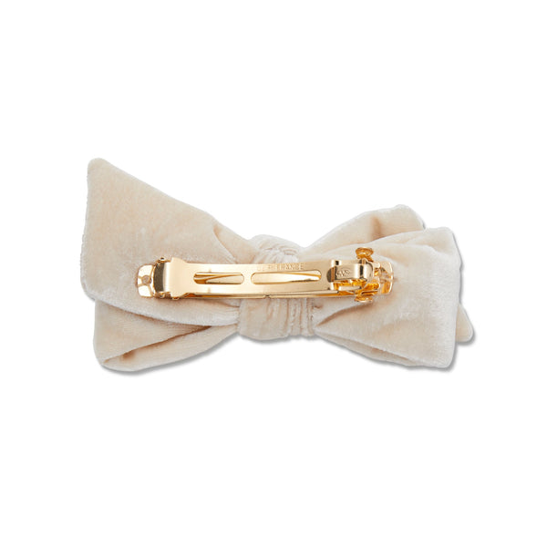 IVORY VELVET RIBBON BOW-TIE BARRETTE