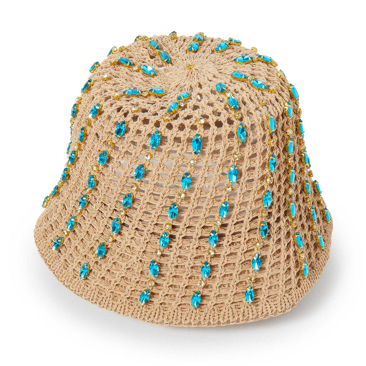 Lele Sadoughi HATS AQUA CRYSTAL OPEN WEAVE BUCKET HAT