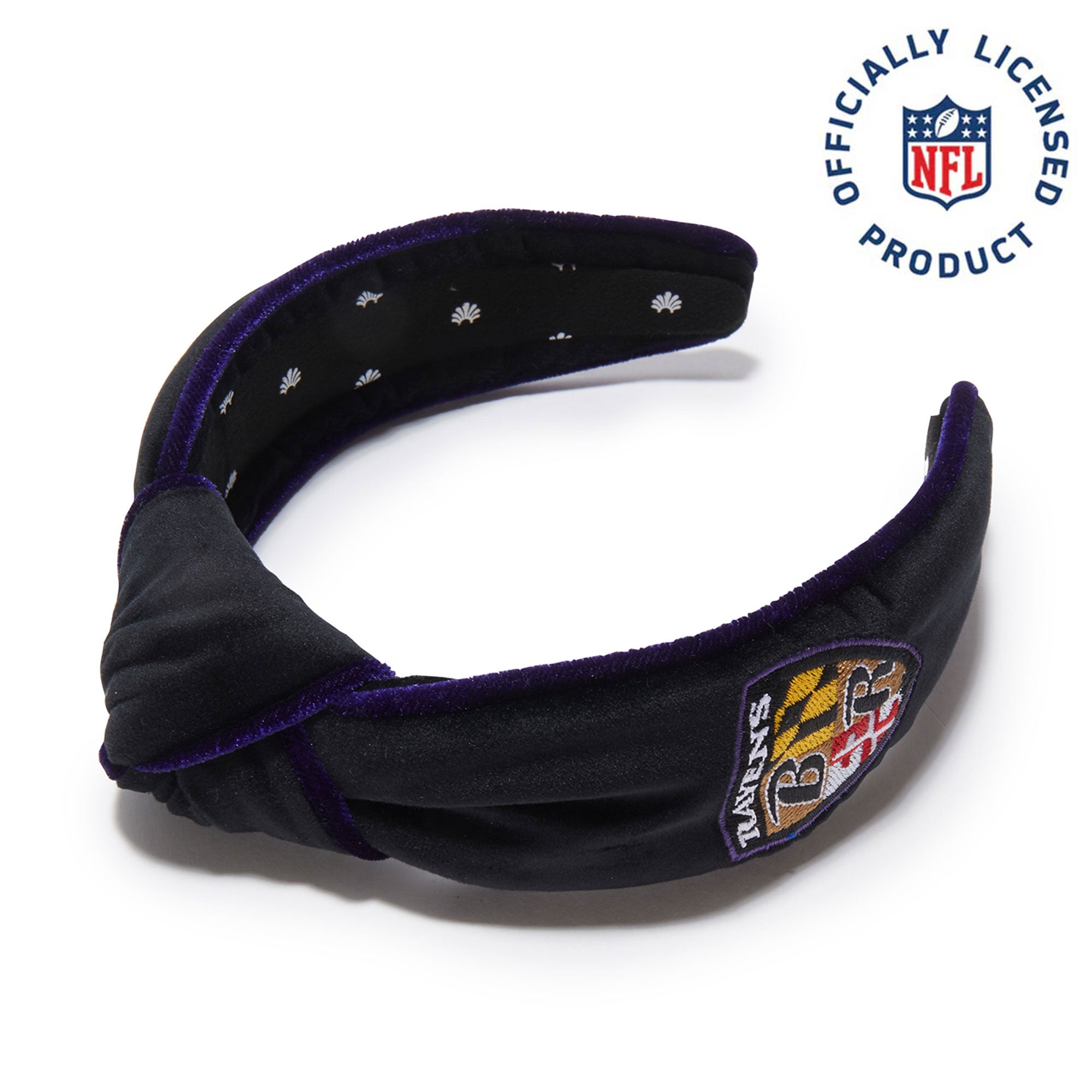 Lele Sadoughi HEADBANDS BALTIMORE RAVENS LELE X NFL JET EMBROIDERED KNOTTED HEADBAND