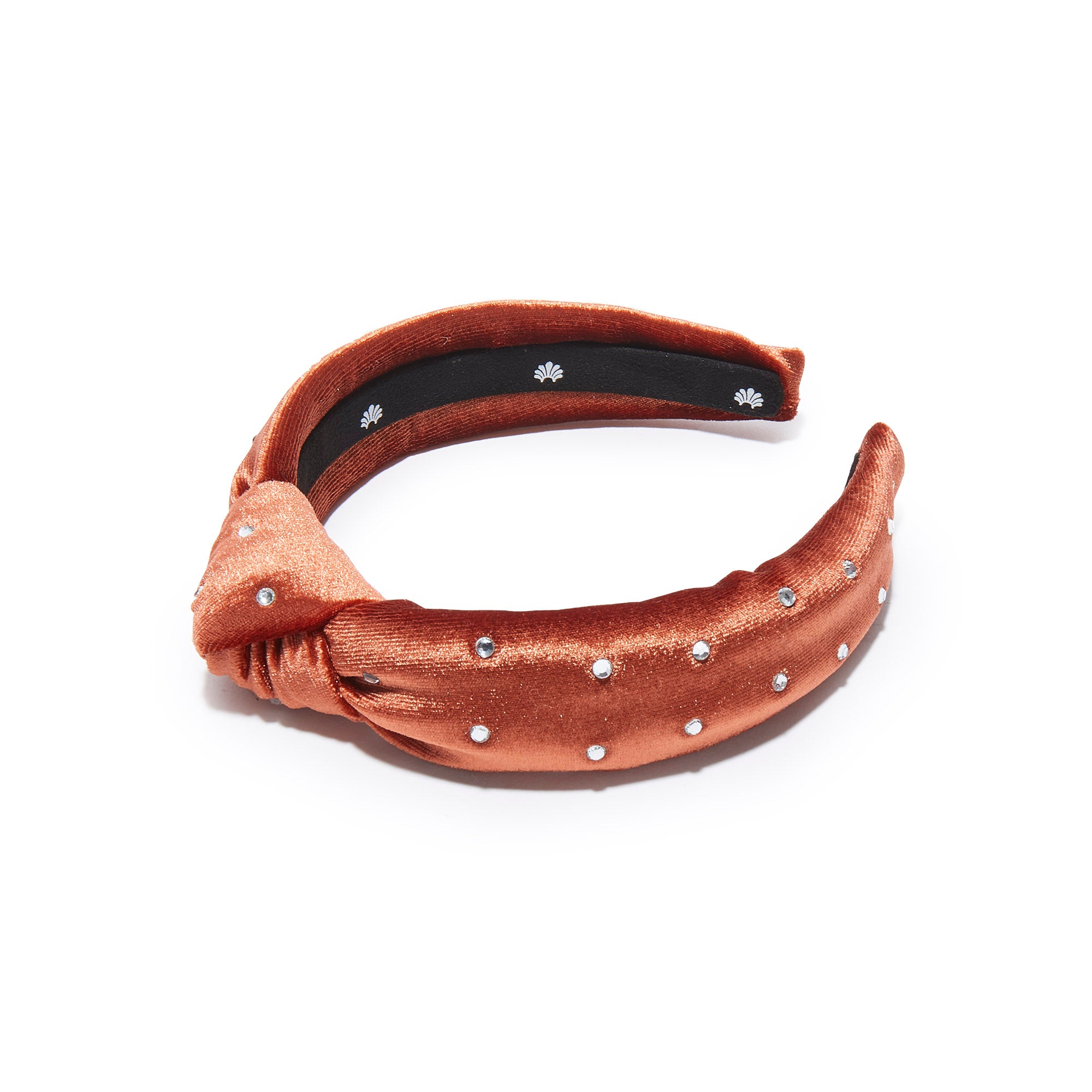 Lele Sadoughi HEADBANDS CEDAR BROWN KIDS CRYSTAL VELVET KNOTTED HEADBAND