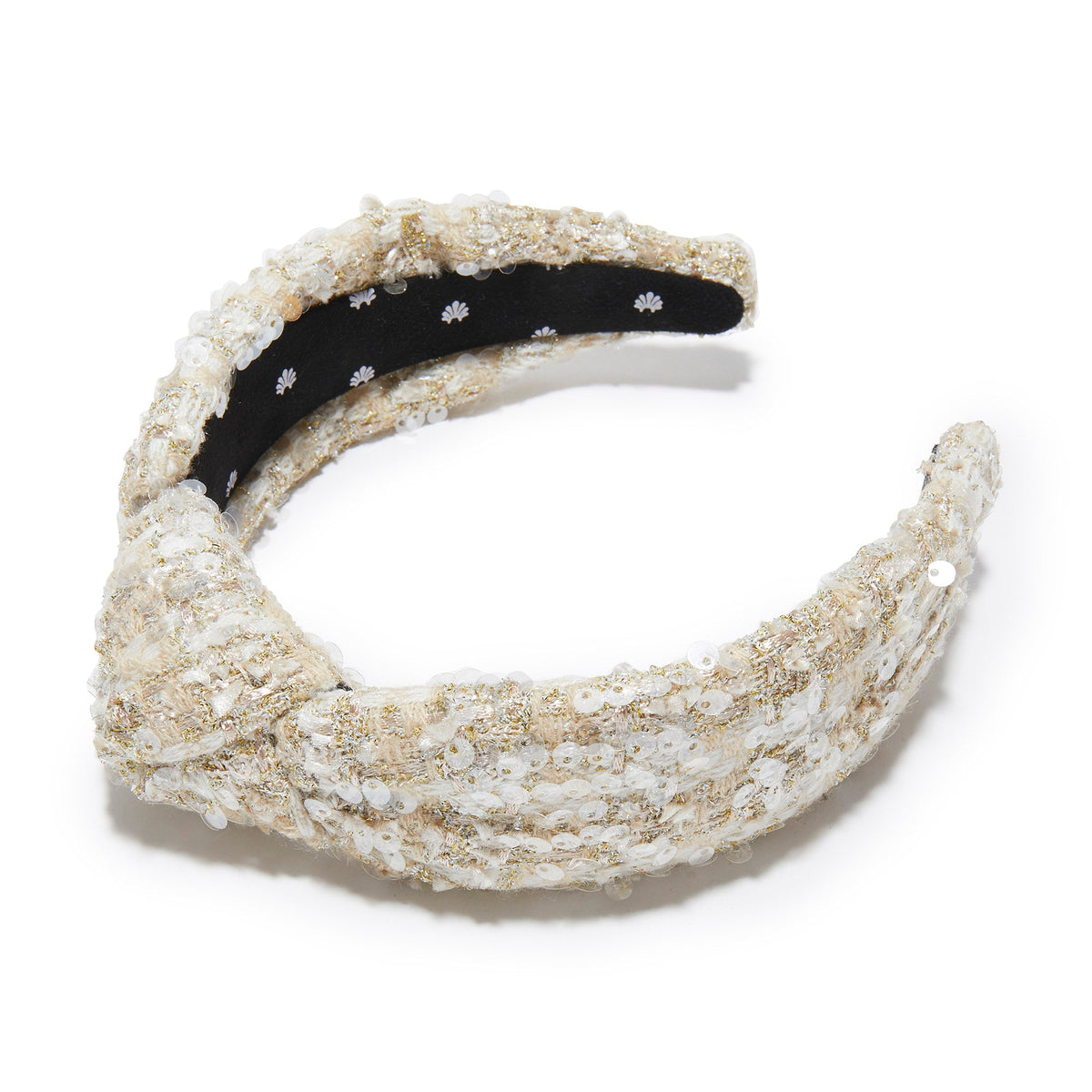 Lele Sadoughi HEADBANDS CHAMPAGNE KNOTTED SEQUIN BOUCLE HEADBAND