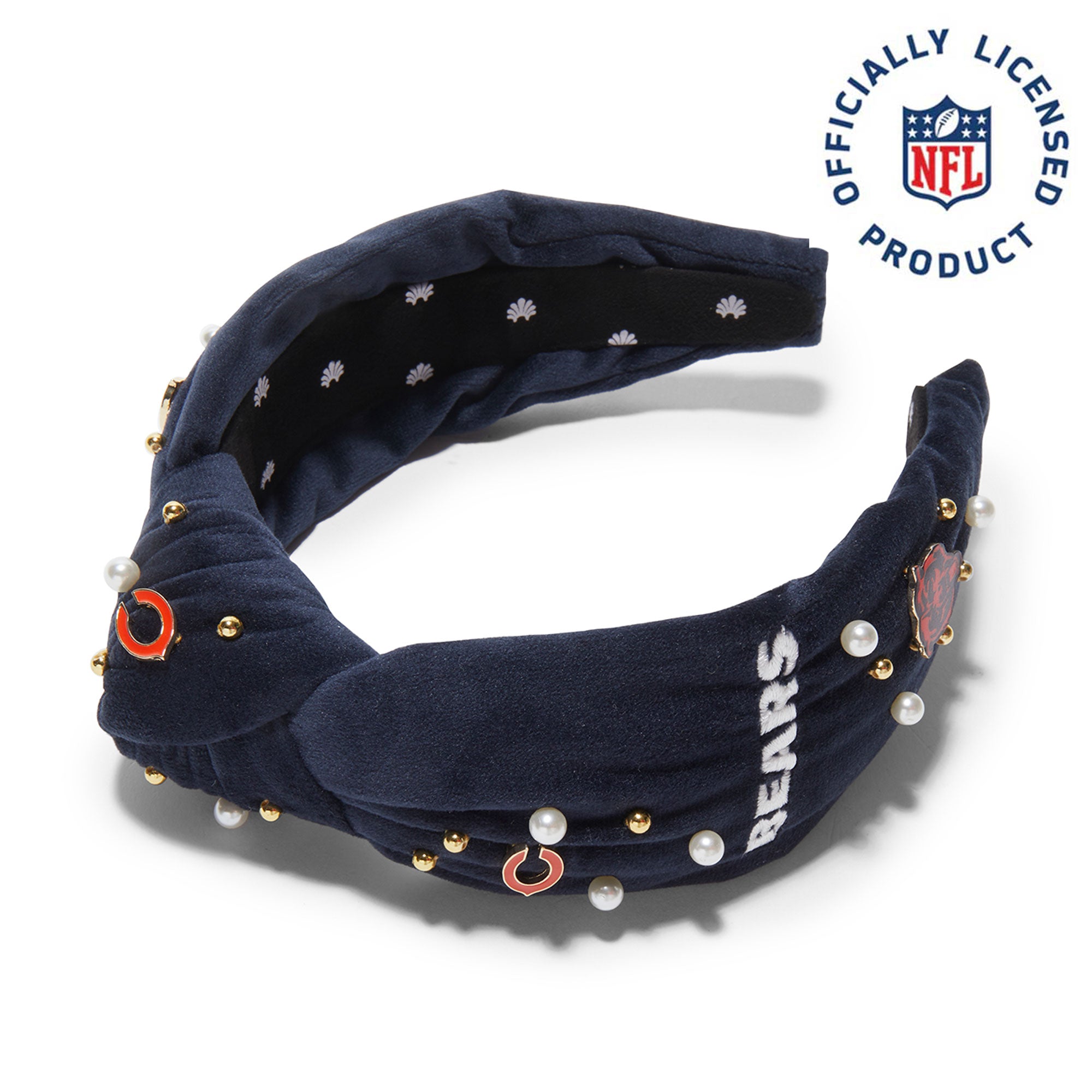 Lele Sadoughi HEADBANDS CHICAGO BEARS LELE X NFL NAVY EMBELLISHED KNOTTED HEADBAND