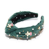 Lele Sadoughi HEADBANDS FOREST GREEN ANGEL BELL EMBELLISHED KNOTTED HEADBAND