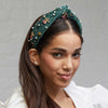 Lele Sadoughi HEADBANDS FOREST GREEN ANGEL BELL EMBELLISHED KNOTTED HEADBAND