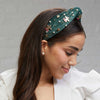 Lele Sadoughi HEADBANDS FOREST GREEN ANGEL BELL EMBELLISHED KNOTTED HEADBAND