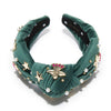 Lele Sadoughi HEADBANDS FOREST GREEN ANGEL BELL EMBELLISHED KNOTTED HEADBAND