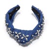 Lele Sadoughi HEADBANDS INDIGO DENIM CRYSTAL KNOTTED HEADBAND