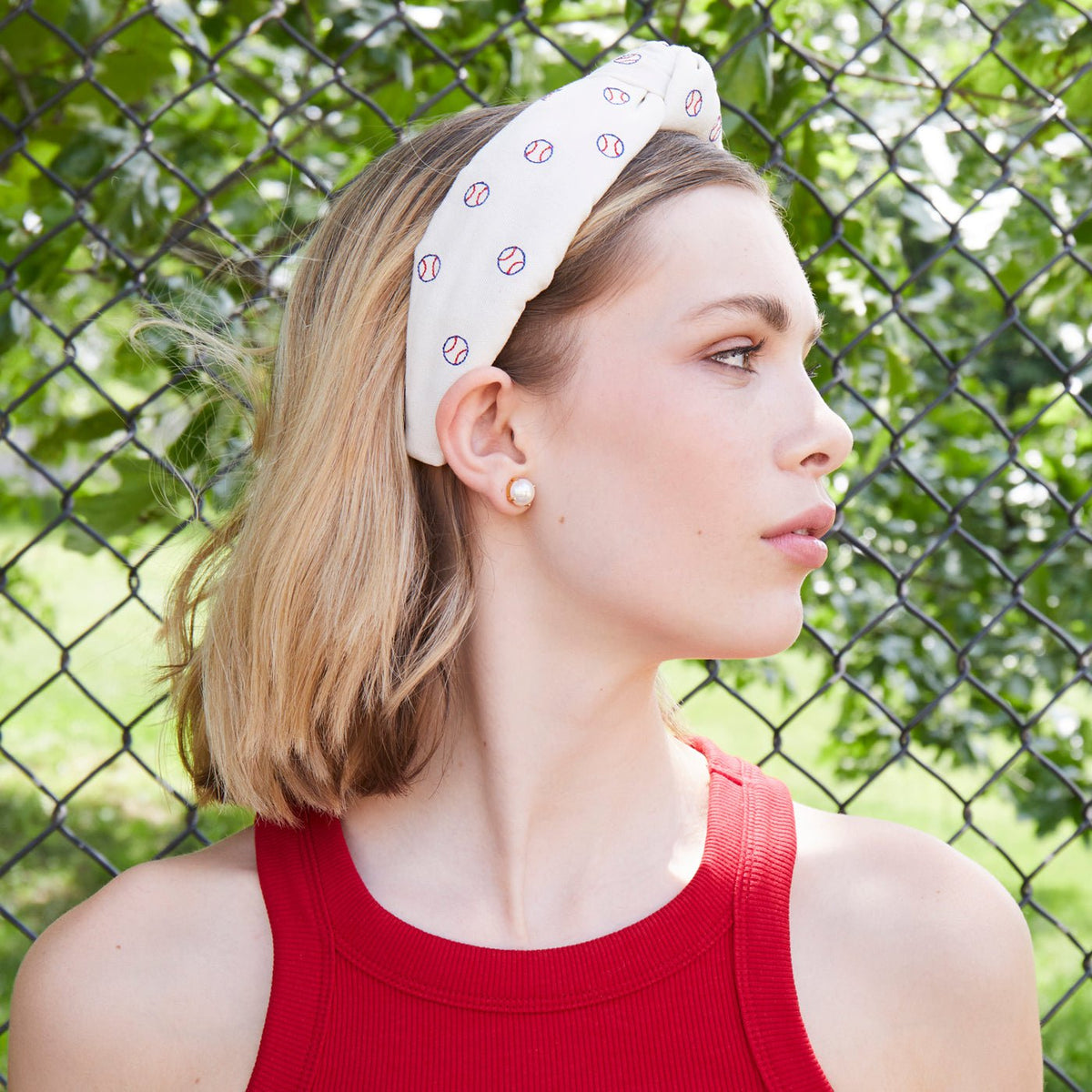 IVORY TEXAS RANGERS EMBROIDERED KNOTTED HEADBAND