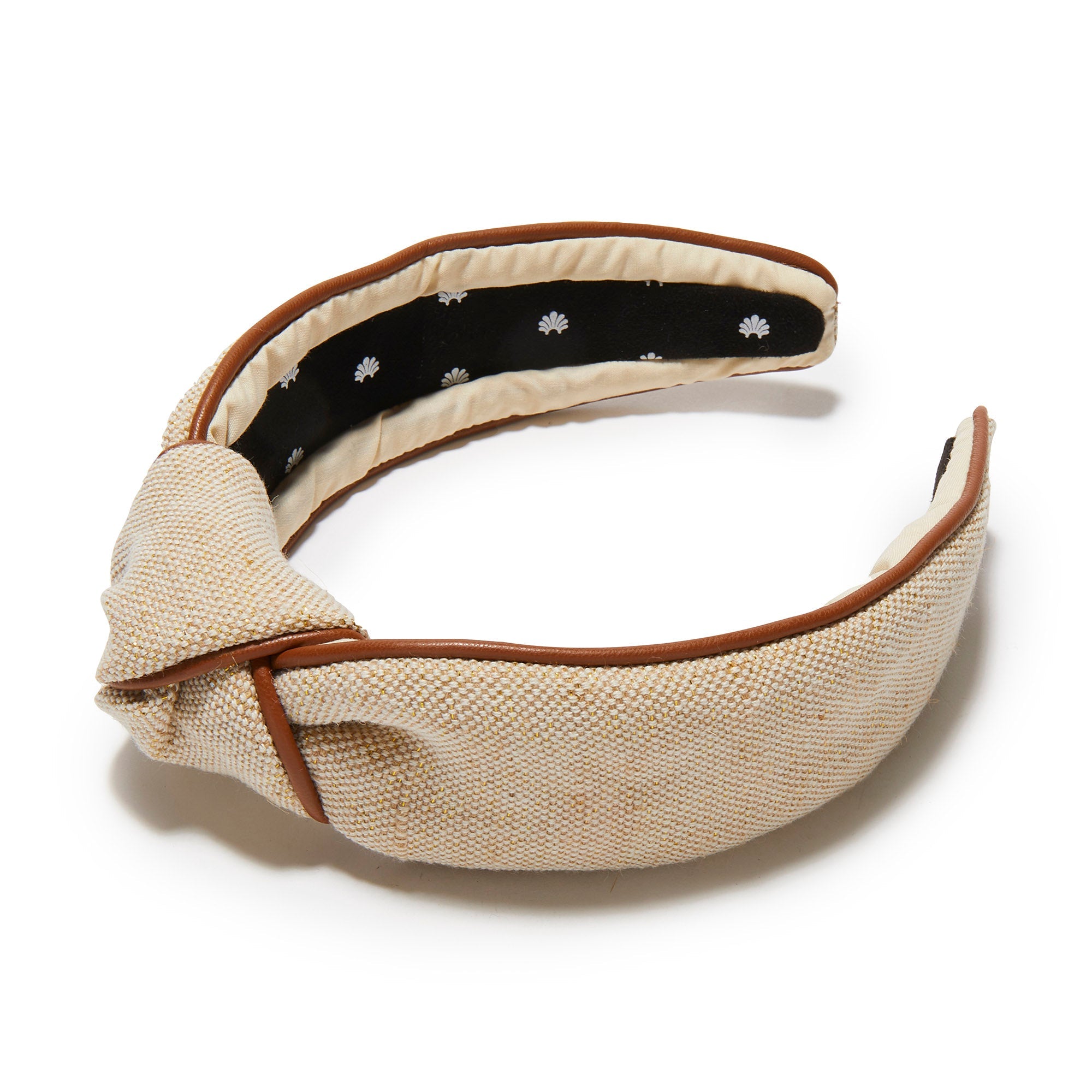 Lele Sadoughi HEADBANDS NATURAL CANVAS FAUX LEATHER TRIM KNOTTED HEADBAND