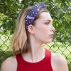 Lele Sadoughi HEADBANDS NAVY TEXAS RANGERS EMBELLISHED KNOTTED HEADBAND