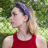 Lele Sadoughi HEADBANDS NAVY TEXAS RANGERS EMBELLISHED KNOTTED HEADBAND