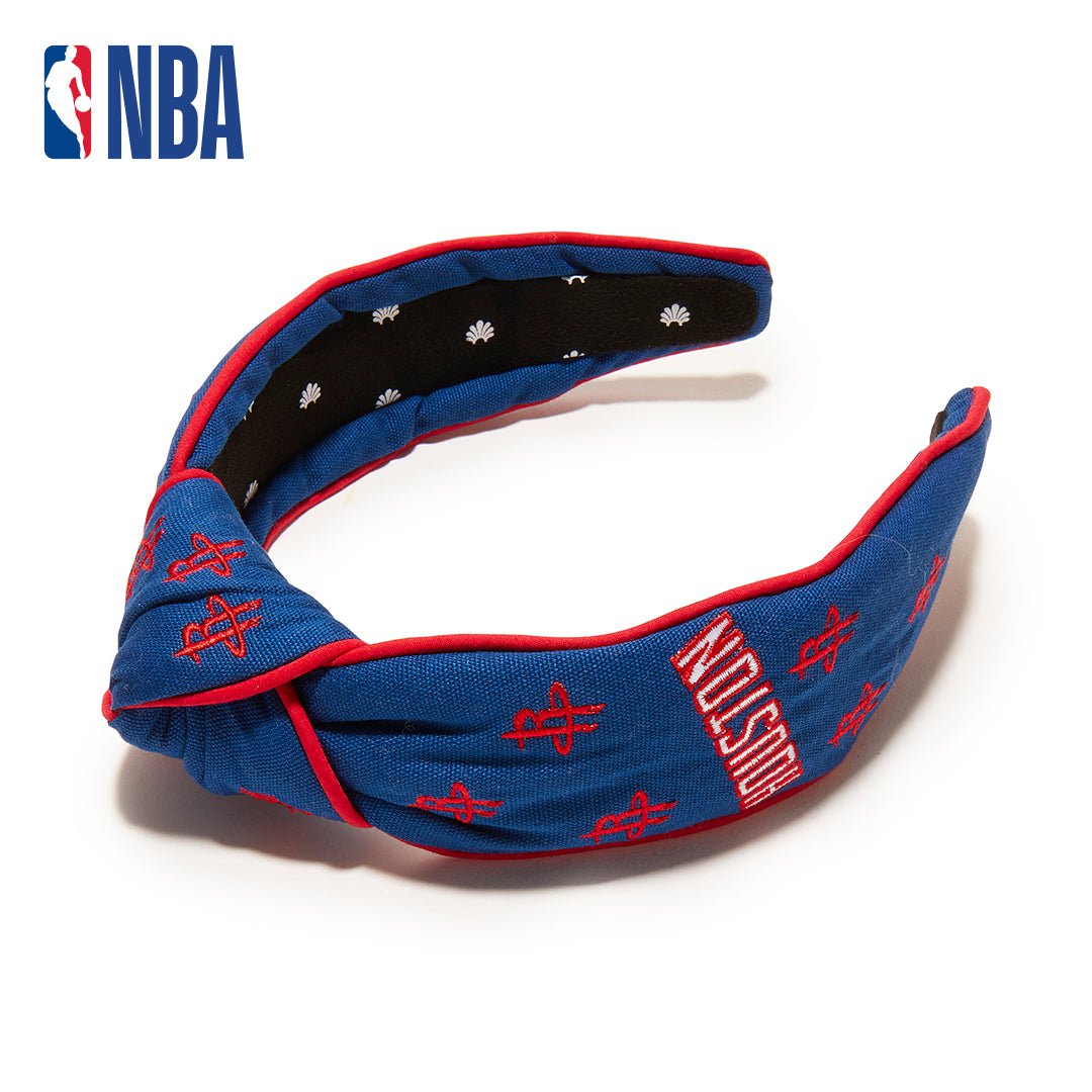 Lele Sadoughi HEADBANDS ONE SIZE BLUE HOUSTON ROCKETS EMBROIDERED KNOTTED HEADBAND