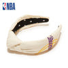 Lele Sadoughi HEADBANDS ONE SIZE IVORY LA LAKERS EMBROIDERED KNOTTED HEADBAND