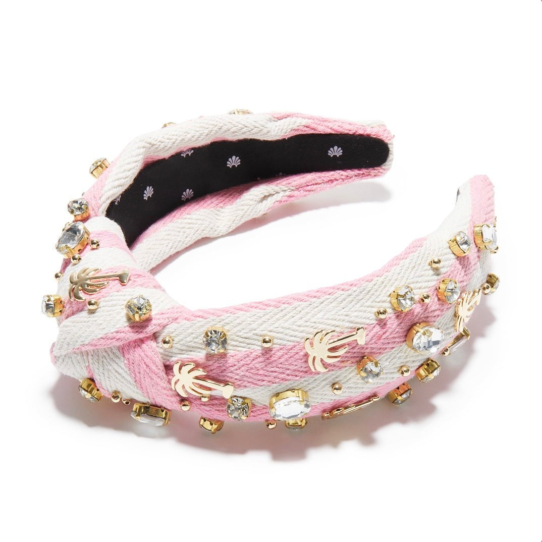 Lele Sadoughi HEADBANDS PARADISE PINK PALM TREE CRYSTAL KNOTTED HEADBAND