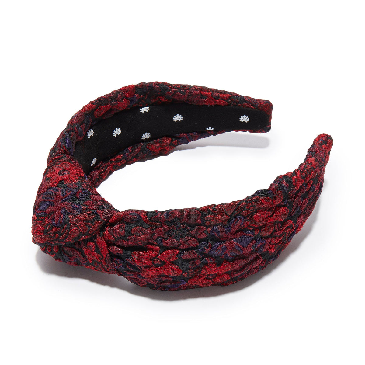 Lele Sadoughi HEADBANDS RUST ROSE FLORAL BROCADE KNOTTED HEADBAND