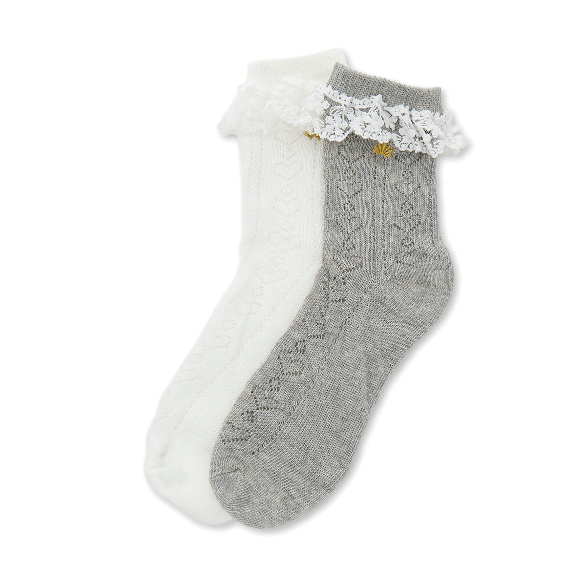 Lele Sadoughi HOSIERY GREY IVORY SET OF 2 HEATHER SOCKS