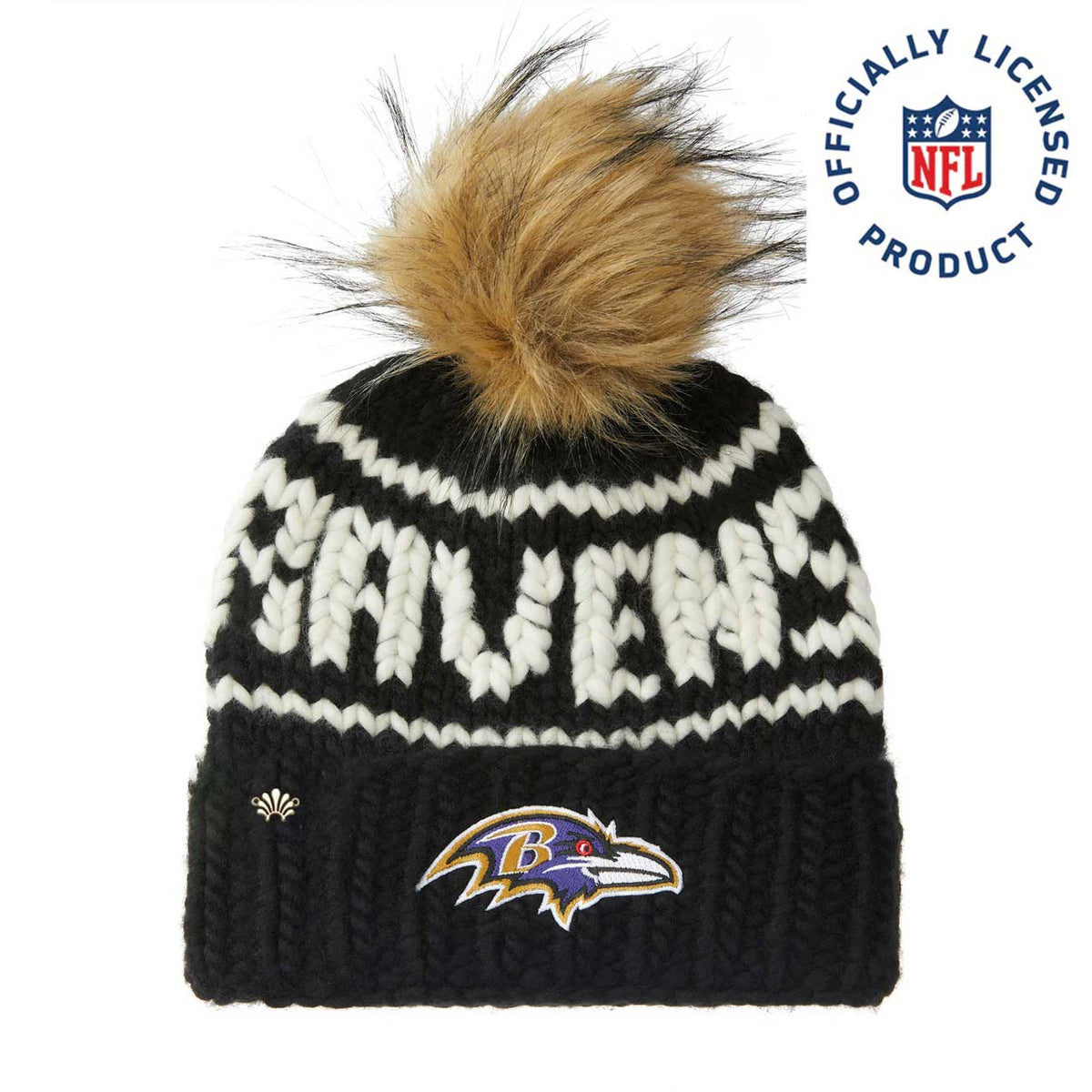 BALTIMORE RAVENS LELE SADOUGHI X NFL BLACK BEANIE FAUX FUR POM Lele Sadoughi