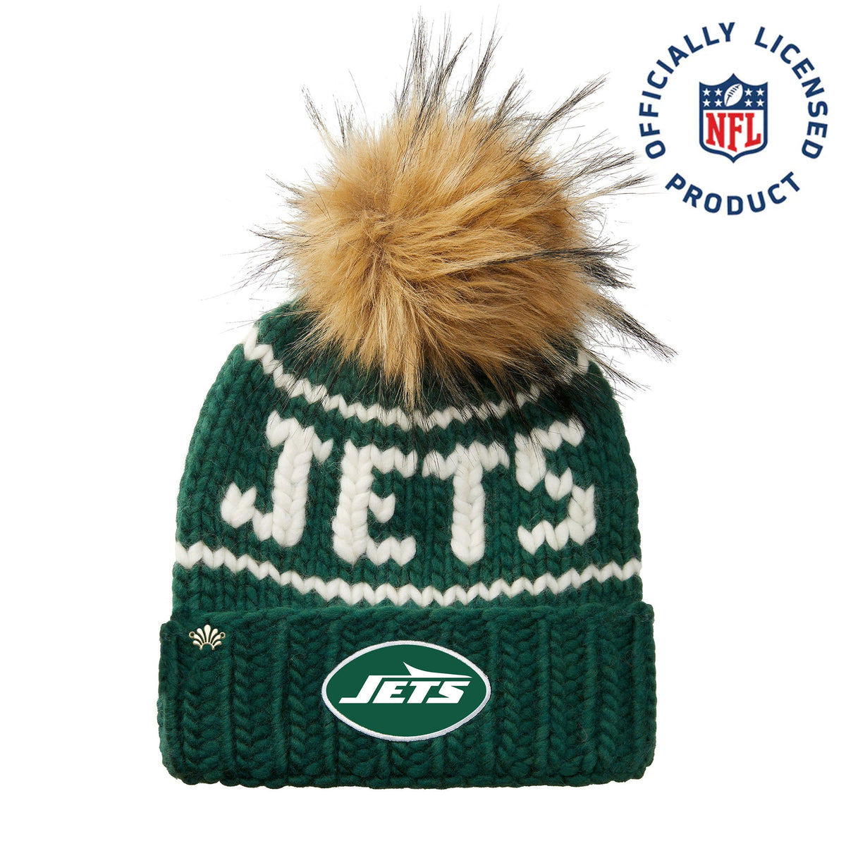 NEW YORK JETS LELE SADOUGHI X NFL FOREST GREEN BEANIE FAUX FUR POM Lele Sadoughi