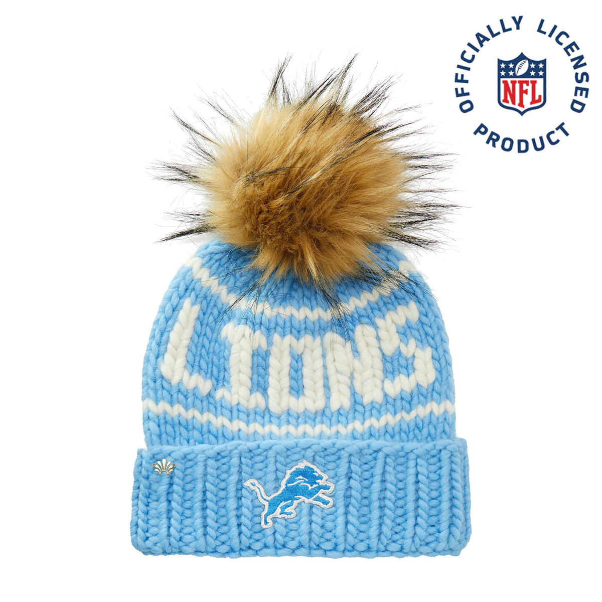 DETROIT LIONS LELE SADOUGHI X NFL SKY BLUE BEANIE FAUX FUR POM