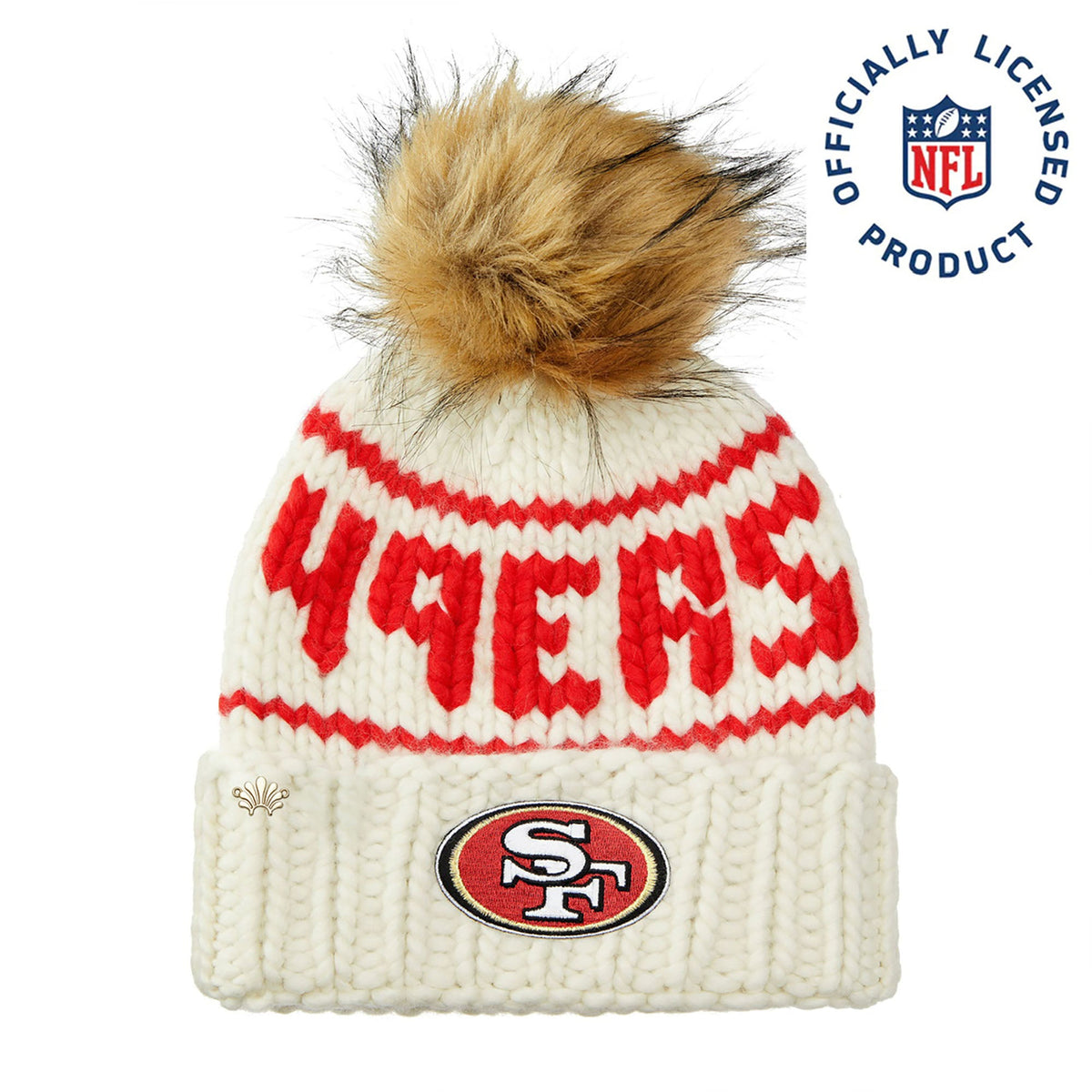 Lele Sadoughi Licensed Beanies *PRE-ORDER* WHITE 49ERS LELE X NFL BEANIE FAUX FUR POM