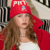 Lele Sadoughi Licensed Beanies RED RETRO PATS LELE X NFL BEANIE FAUX FUR POM