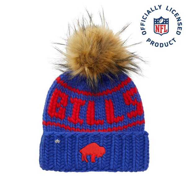 Buffalo Bills New Era Crucial Catch ice dyed beanie with newest faux fur pom