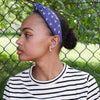 Lele Sadoughi NAVY ATLANTA BRAVES EMBROIDERED KNOTTED HEADBAND